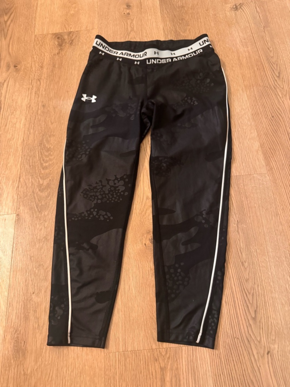 Under Armour Black Athletic Leggings with White Trim